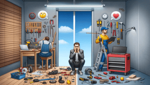 Image of a man deciding between professional vs DIY garage door repairs