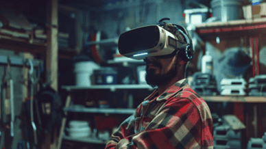 Garage door repair technology - Man wearing a VR headset